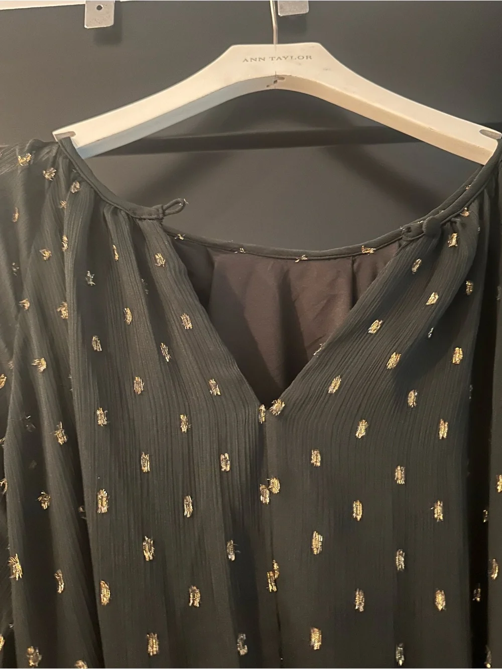 Ann Taylor Black Long-Sleeve Dress with Gold Dot Print - Picture 3 of 6